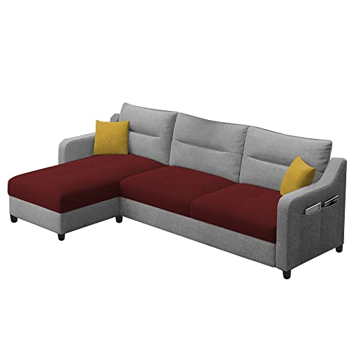 Image of Casaliving Montario 4 Seater L Shape Sofa Set for Living Room (Maroon Grey Fabric) Left Side Sofa