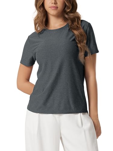 Image of ODODOS Women's Performance Cropped Tee Ultra Soft odSTRATUM Tech Short Sleeve Relaxed Top Crew Neck T-Shirts
