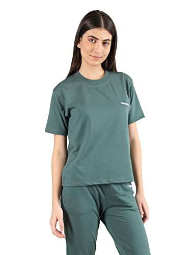 Image of CHKOKKO Women's Terry Cotton Loose Fit Half Sleeve Casual Style T-Shirt