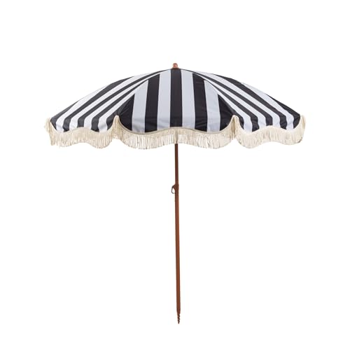 Rayjee 6.5FT Patio Umbrella Portable Outdoor Beach Umbrella Tilt & Adjustable Height 2-Piece Aluminum Pole for Pool Garden Deck & Beach-Black and White Stripe