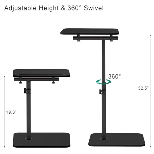 Image of 360 Swivel Sofa Side Table for Couch - Set of 2 - Adjustable Height Laptop Table for Work, TV Trays Table for Snacks Reading fits Bed Chair with Phone & Tablet Slot
