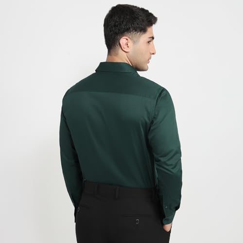 Image of Raymond Men Slim Fit Solid Pattern Pure Cotton Semi Cutaway Collar Full Sleeve Formal Shirt