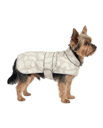 Larkson Hundemantel Beige Leo - Jonte - Regenmantel für Kleine & Mittelgroße Hunde - 10000 mm Wassersäule - Verstellbar - Reflektierende Elemente