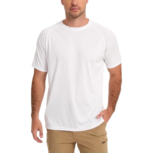 HYCOPROT Męska koszulka do pływania UPF 50+, ochrona przed słońcem, z krótkim rękawem, Rashguard, UV, szybkoschnąca, lekka koszulka wędkarska, Dry Fit, Rashguard, SPF, odzież do pływania, surfingu