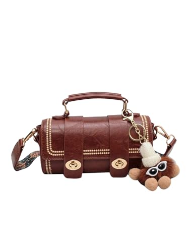 MakeMeChic Women's Faux Leather Crossbody Bag Top Handle Retro Cylinder Handbag with Printed Strap