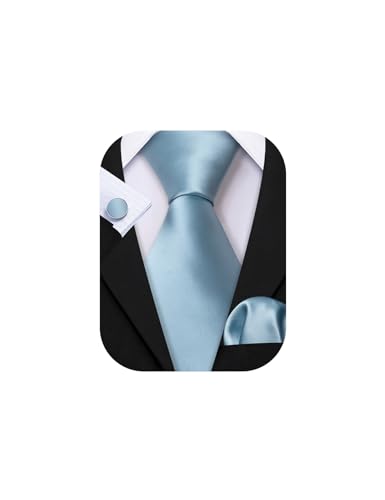 Image of Barry.Wang Plain Men Silk Ties Extra Long Satin Necktie for Wedding Business Handkerchief Cufflinks Set Solid Colors