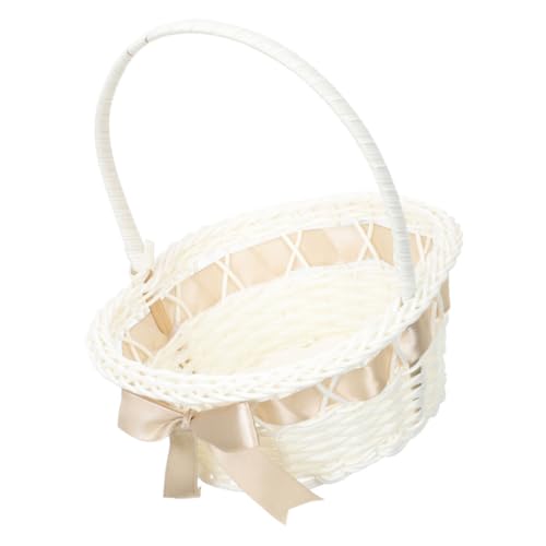 Unomor Flower Basket Girl Woven Basket with Handle Wedding Flower Basket for Decoration Storage Basket for Fruits Bread 16x20cm Coffee Brown