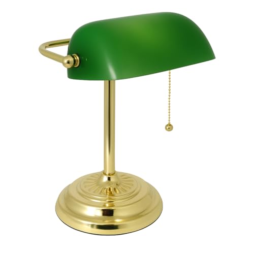Lámpara de escritorio de banqueros con pantalla de luz con detalles de luz, luz de escritorio con pantalla de vidrio y acabado pulido, lámpara de lectura vintage, lámpara de banquero, lámpara de