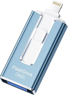 Chiavetta USB 256GB per iPhone, certificata MFi, con Lightning, Type A, Type-C e micro USB, compatibile con iPhone, iPad, Android e PC, USB 3.0 veloce, espansione di foto, documenti e video,Blu