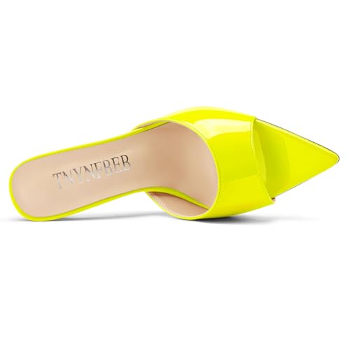 Image of TNYNFBEB Womens Stiletto High Peep Open Pointed Toe Sandals Mules Shoes Slip-on Slingback Office Party Dress Patent Leather Summer 3.9 Inches Heels