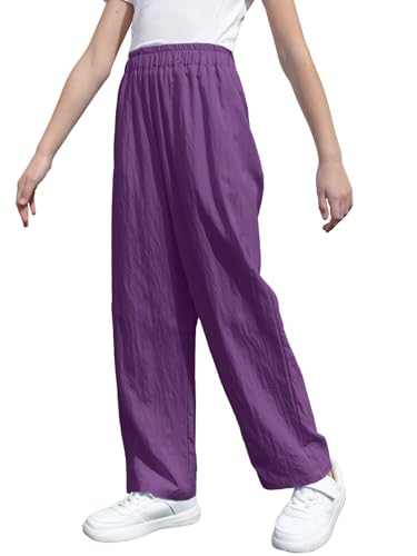 Image of SANGTREE Girls & Woman Wide Leg Pants Lightweight Casual Elastic High Waist Straight Leg Loose Trousers,4 Years - Woman 2XL