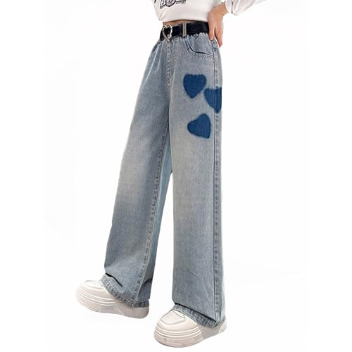 Girl's Y2K Star Applique Elastic High Waist Jeans Wide Leg Loose Denim Pants Cute Y2K Trendy Tween Streetwear 4-14 Y