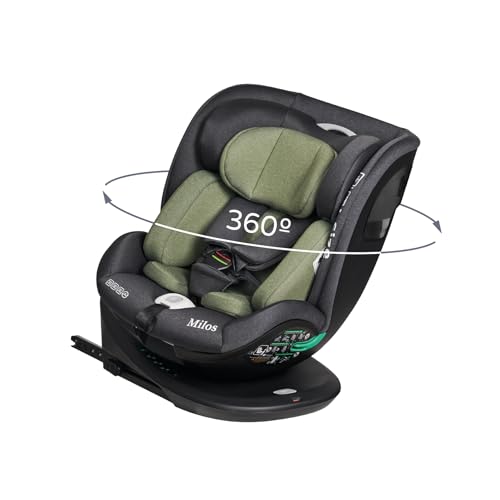 MS BabyWorld – MILOS – Silla de coche I-Size Grupo 0/1/2/3 | 40-150 cm | Isofix y Top Tether | Nacimiento a 12 años (0-36 kg) | A contramarcha hasta 18 kg | Giratoria 360º Universal