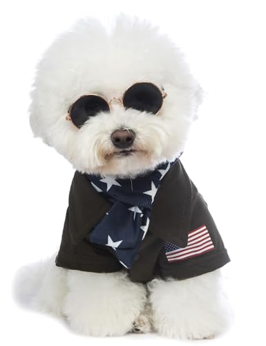 Coomour Pilot Dog Shirts Funny Pet Clothes and Star Scarf Dogs Captain Clothing with Puppy Glasses (M)