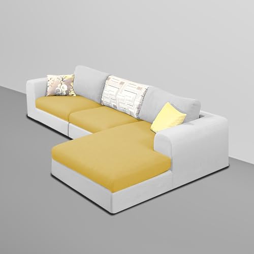 Image of Koza RHS 4 Seater L Shape Sofa Set with Center Table for Living Room (Yellow Grey Fabric) Premium Fabric Sofa