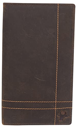 RFID Blocking Mens Genuine Vintage Leather Bifold Long Wallet (Logo Brown)2