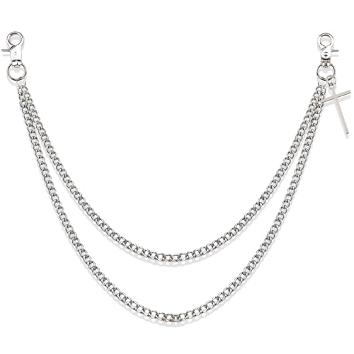 Punk Biker Wallet Chain for Men & Women - Stainless Steel Cross Pants Pocket Keychain, Durable Jean Chain Belt Hip Hop Accessory for Jeans & Belts with Lobster Clasp