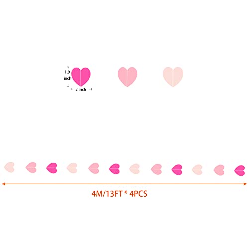 Zwiebeco 52Ft Pink Hearts Garland Paper Heart Bunting Banner Hanging Heart Streamers For Baby Shower Birthday Engagement Wedding Bridal Shower Hen Bachelorette Party Nursery Kids Room Home Decorations #TOP1