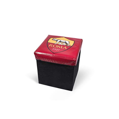 AS Roma Pouf Contenitore A.S. Roma Ufficiale Dimensione: cm31x31x33, Tessuto, Giallo E Rosso, CM 31X31X33