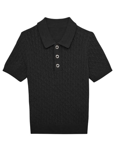 Image of Haloumoning Boys Cable Knit Polo Shirt Sweater Kids Short Sleeve Fashion Pullover T-Shirts Clothes 5-14 Years