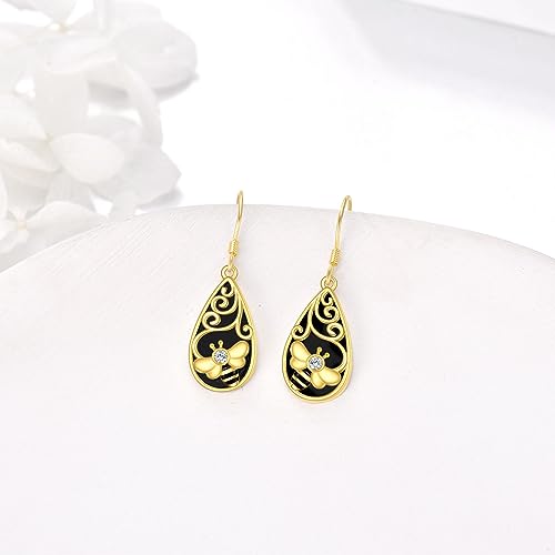Image of LUHE Bee Earrings for Women 925 Sterling Silver Bumble Earrings with Honeycomb Honeybee Jewelry Dangle Gifts for Women
