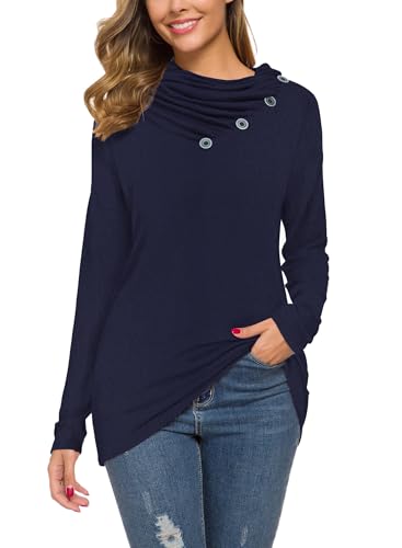Image of WEACZZY Women's Long Sleeve Shirts Button Cowl Neck Casual Loose Tunic Tops Blouse Dressy Fashion 2026