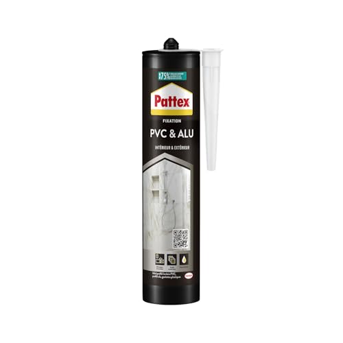 Pattex | Colle Fixation PVC & Alu (cartouche de 450 g) – Colle blanche haute performance flextec multi-matériaux – Mastic résistant à l'eau pour intérieur &...