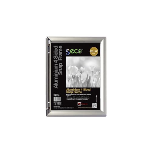 SECO Front Load Easy Open Snap Frame Poster/Picture Frame 8.5 x 11 Inches, Silver Metal Frame (SN8511-SV)