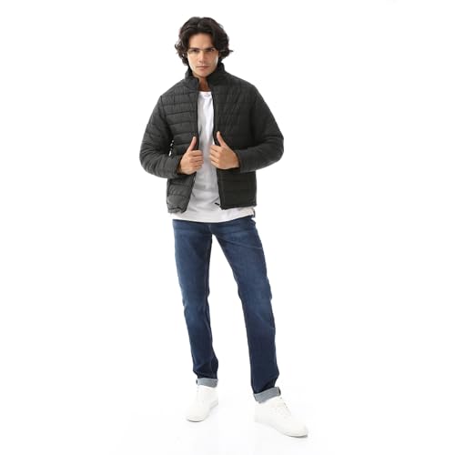 جاكيت منفوخ مبطن من البوليستر بسوستة للرجال اندورا، لون أسود، مقاس 3XL