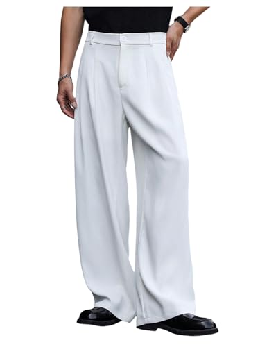 Floerns Men's Wide Leg Pleated Pants Business Work Baggy Dress Pants Trousers