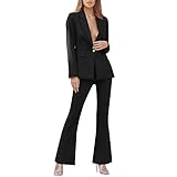 heavKin Ladies Autumn Winter Solid Button Long Sleeved Suit Coat Flare Suit Trousers Suit Elegant Business Suit Pant Suit Black
