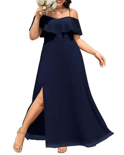 Image of Pinup Fashion Women Plus Size Bridesmaid Dresses - Off The Shoulder Formal Wedding Guest Bridal Shower Long Dress