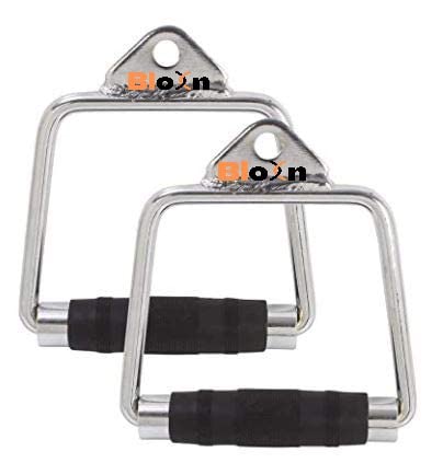 D Handle Steel with Rubber Hand Grips, Commercial Grade Exercise Attachment, Home Gym Equipement, Tricep Rope for Professional Pulley Machines, (5.5 x 4.7 Inch)