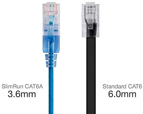 Image of Monoprice Cat6A 25ft Blue 5-Pk Patch Cable UTP 30AWG 10G Pure Bare Copper Snagless RJ45 SlimRun Series Ethernet Cable