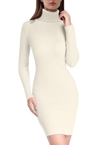 v28 Women Turtleneck Long Sleeve Bodycon Fall Winter Mini Slim Kn...