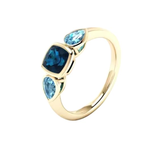 DINESH STORES London Blue Topaz Engagement Ring, Cushion Cut, 925 Sterling Silver, 14k Gold Plated, Size 4-14