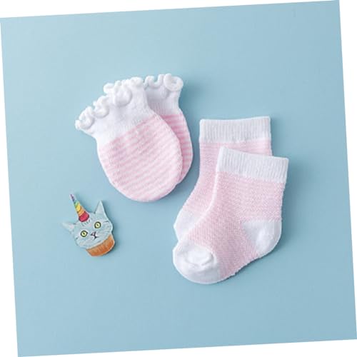 FRCOLOR 4Pairs Gloves and Socks Soft Cotton Mittens for Boy Girl Scratch Hand Covers Stylish Pink Color for Boys and Comfortable Durable Accessories3