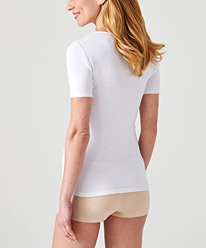 Damart Camiseta Thermolactyl de Manga Corta de canalé Fino Ropa Interior, Blanco, M para Mujer