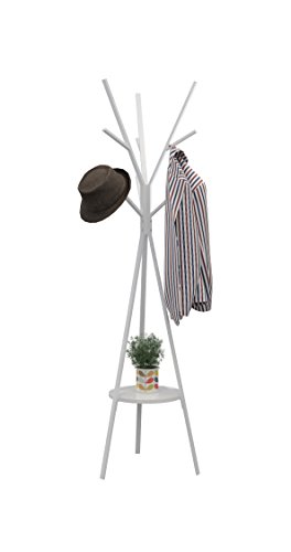 Homebi Coat Rack Hat Stand Free Standing Display Hall Tree Metal Hat Hanger Garment Storage Holder with 9 Hooks for Clothes Hats and Scarves in Black,17.72"Wx17.72"Dx70.87"H (White)