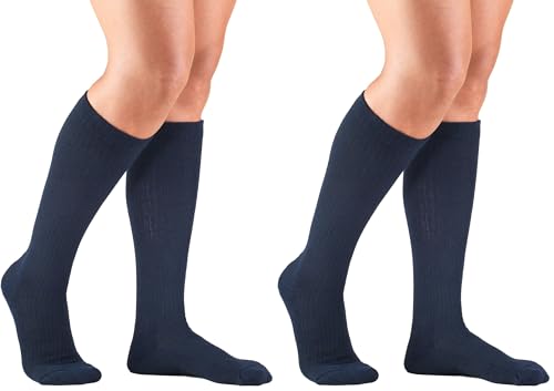 Image of Truform Compression Socks, 10-20 mmHg, Ladies Gym Socks, Knee High Over Calf Length, Navy, X-Large (Pack of 2)