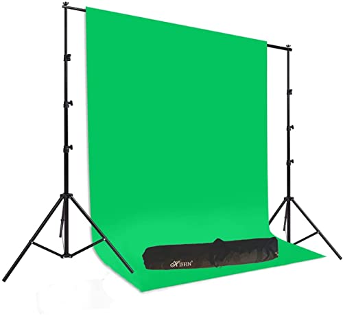 Image of HIFFIN 10x14ft Photography Backdrop Stand Kit with 8x14ft Green Screen Curtain & Carry Bag | Adjustable Background Support System for Photo Studio, YouTube Video Recording & Product Photography