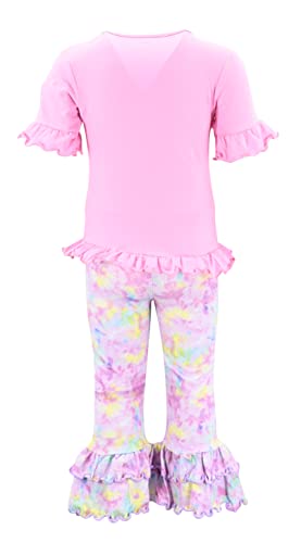Image of Unique Baby 2 Piece Girls Double Ruffle Leggings Outfit with Short Sleeve Shirt Kid and Toddler Clothes Set