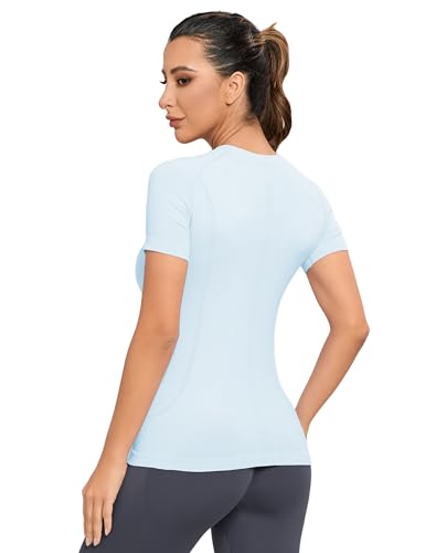 Image of MathCat Seamless Workout Tops for Women, Short Sleeve Compression Athletic Shirts Soft Yoga Gym Tops XS-XL
