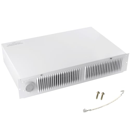 Kickspace heater,compact design,white fan-forced wall heater with built-in thermostat,covers 150...