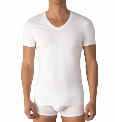 Intimitaly Irge 3 Herren-Thermo-Baumwoll-Shirts mit Halbarm, V-Ausschnitt und Rundhalsausschnitt, Weiß, Blau oder Schwarz, Medium