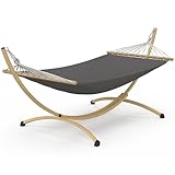 IDMarket - Hamac XL avec Support métal Effet Bois et Toile Grise