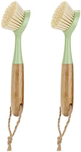 Dish Brush With Bamboo Handle for Dishes Kitchen Sink Pot Pan Scrubbing, 2 Pcs