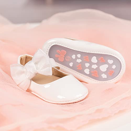 Hsdsbebe Infant Baby Girls Mary Jane Flats Bow Non-Slip Soft Sole Princess Toddler First Walkers Sneaker Wedding Dress Shoes(Zzy2769 White,2) #TOP4