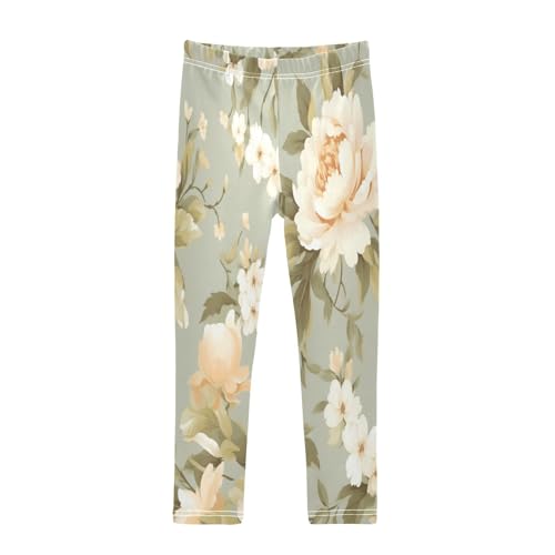 Toddler Girls Leggings Printed Yoga Pants Leggings White Yellow Camellia for Kids