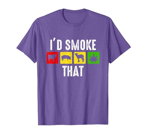 I'd Smoke that Shirt Funny Weed Marijuana Meat BBQ Smoker T-Shirt, Men, Purple Heather, Small